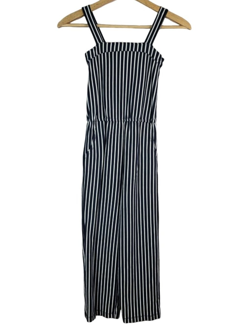 Tucker & Tate Girls Jumpsuit Navy Blue White Size 7 Striped Pockets Sleeveless